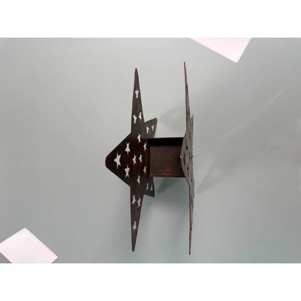 Rustic Metal Star Lantern Candle Holder Star Cut outs Inner Square Compartment